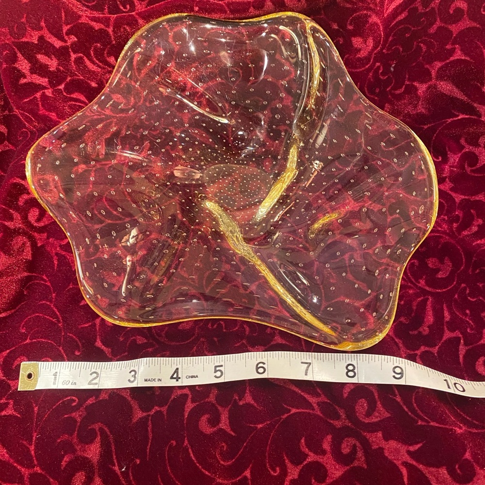 Amber colored candy or nut dish. Possible Murano controlled bubble. Stunning - Picture 4 of 6